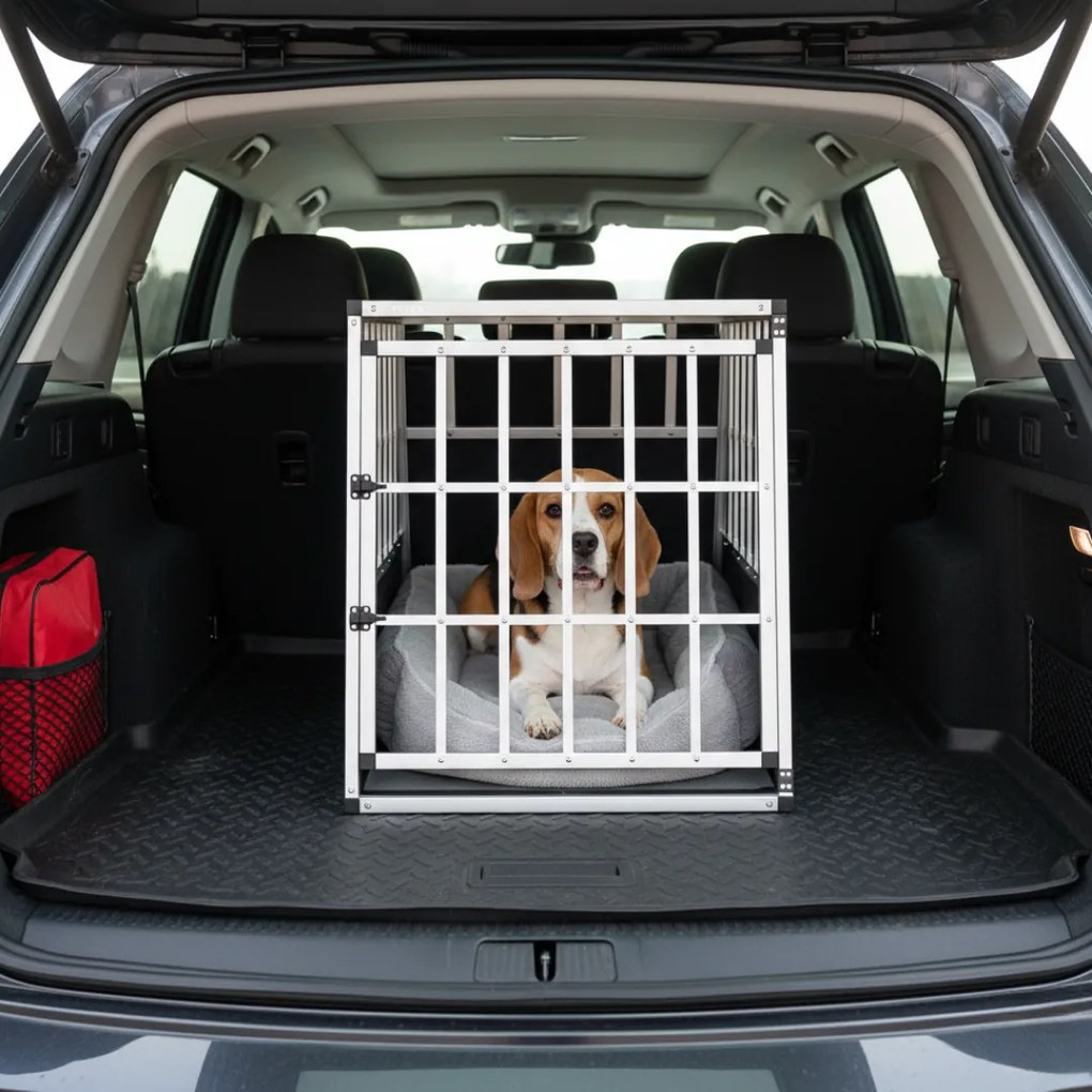 BRUNO kutyaszállító box, 66x90x72cm, ezüst/fekete Jurhan