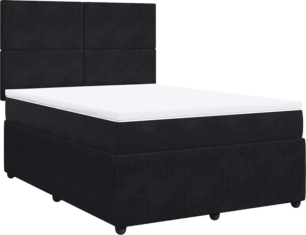 vidaXL fekete bársony rugós ágy matraccal 140 x 190 cm