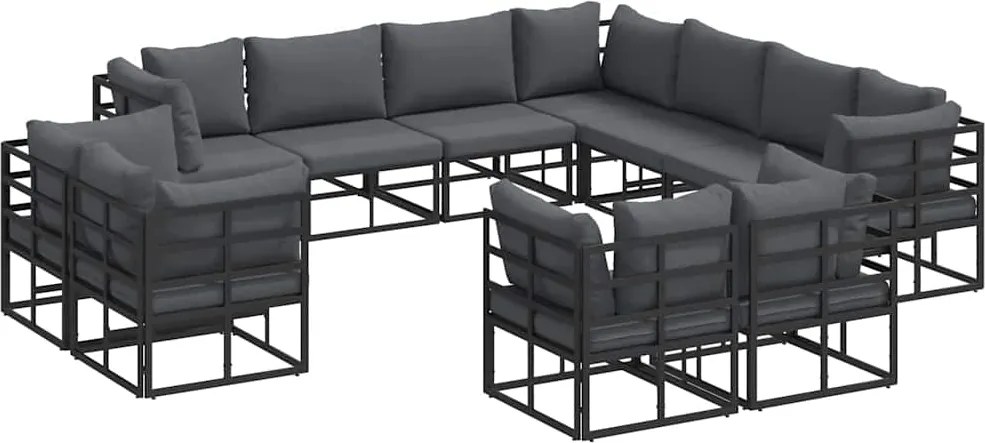 vidaXL Kerti Kanapé Szett párnával 11 pcs Fekete Alumínium