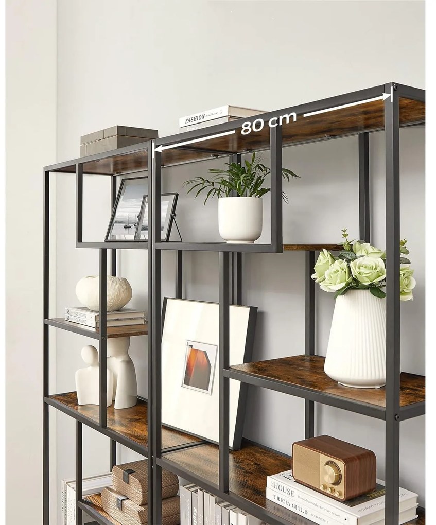 Könyvespolc, 6 szintes könyvespolc 30 x 80 x 180 cm, rusztikus barna és fekete