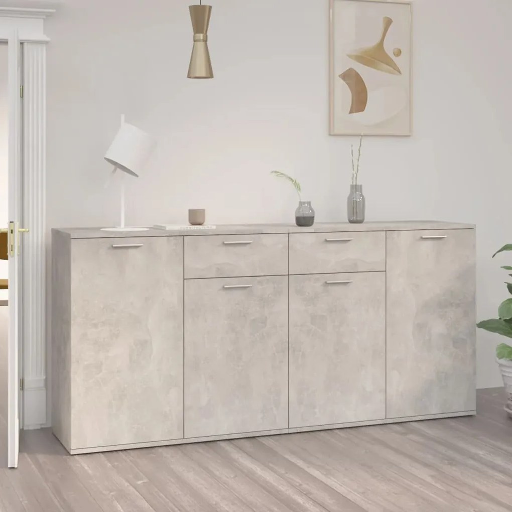 betonszürke szerelt fa tálalószekrény 160 x 36 x 75 cm