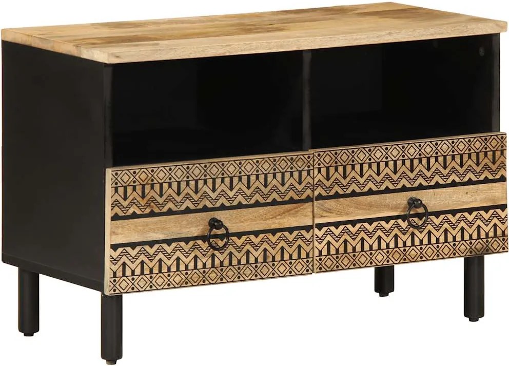 vidaXL fekete tömör nyers mangófa TV-szekrény 70 x 33,5 x 46 cm