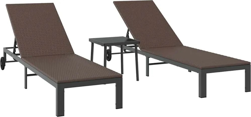 vidaXL Napozóágy 2-személy 3 pcs Barna polirattan