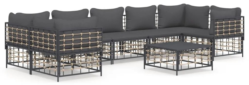 8 részes antracitszürke polyrattan kerti ülőgarnitúra párnákkal
