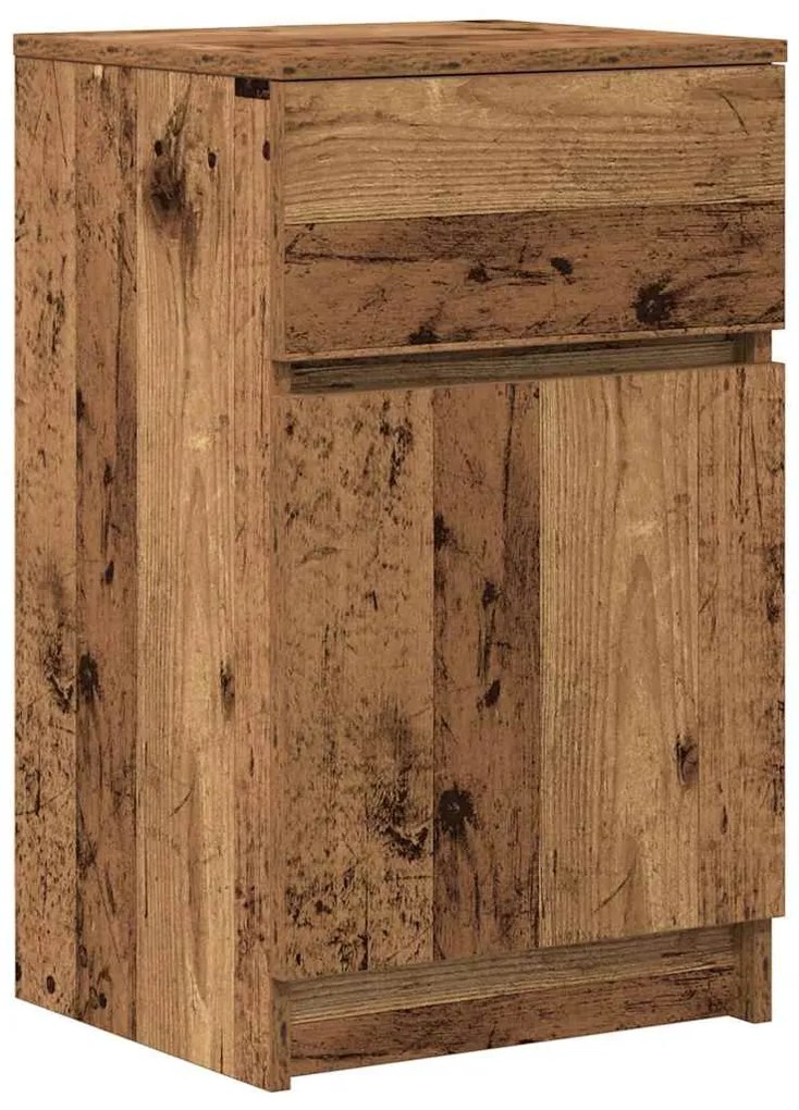 2 db antik fa színű szerelt fa éjjeliszekrény 39x35x65 cm