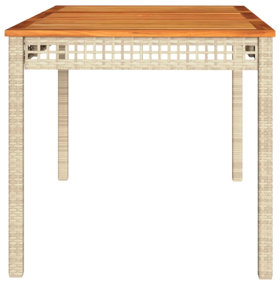 bézs polyrattan és akácfa kerti asztal 140 x 80 x 75 cm