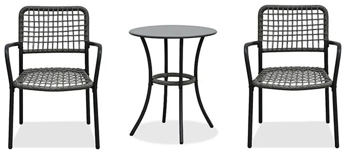 Erkély Bútorszett, Fém + Polyrattan, Szürke. GREY
