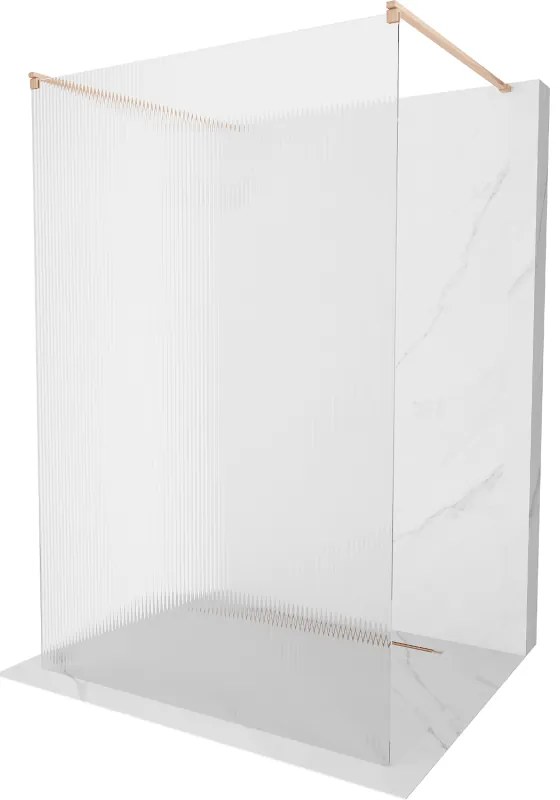 Mexen Kioto, Walk-In zuhanyparaván 130 x 200 cm, 8 mm-es üveg bordás mintával, réz matt profil, 800-130-002-65-09