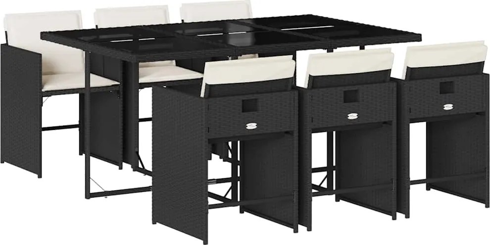 vidaXL 7 részes fekete polyrattan kerti étkezőgarnitúra párnával
