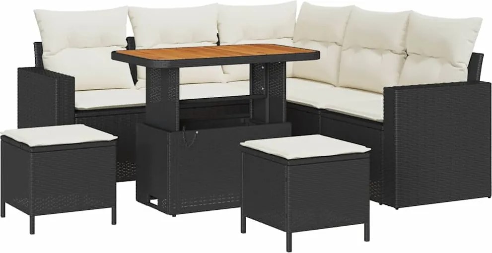 vidaXL Kerti Kanapé Szett 8 pcs Fekete polirattan