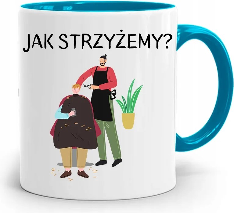 Kék Bögre Fodrásznak Hogyan Vágjuk Le? fényképes nyomattal