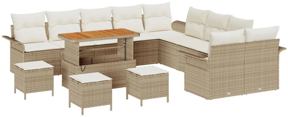 13 darabos kert kanapé szett párnákkal Bézs Rattan Akác, 2 személyes kert kanapé tárolóval és párnákkal Bézs Rattan, 3 darabos kert étkező szett párnákkal Bézs Rattan Akác