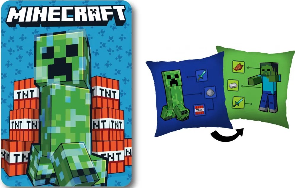 Minecraft TNT Creeper polár takaró és párna szett, 2 részes