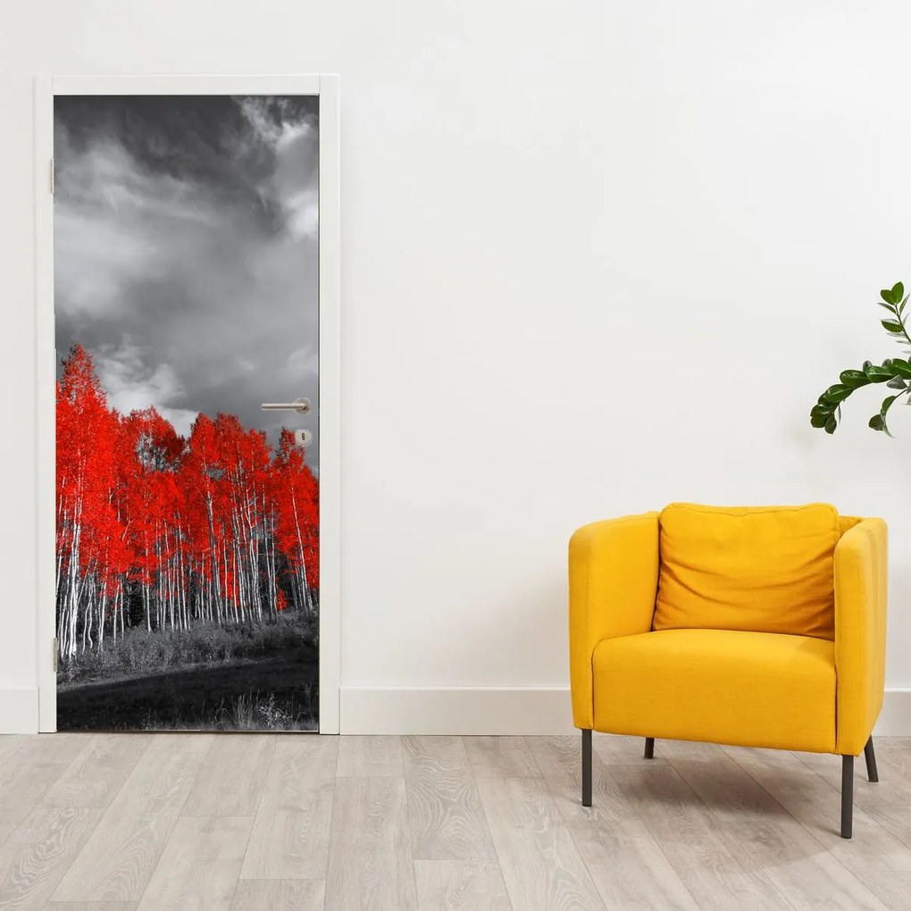 Fotótapéta ajtóra - Vörös fák (95x205cm)