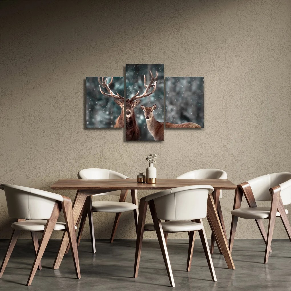 Kép - szarvas és őzike egy havas erdőben (90x60 cm)