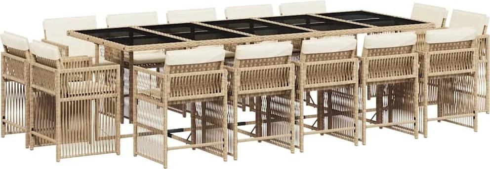 vidaXL 15 részes bézs polyrattan kerti étkezőgarnitúra párnákkal