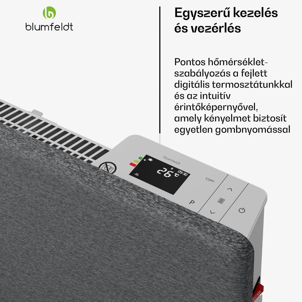 Blumfeldt ThermaTouch konvektor, 2 000 W, elegáns kialakítás, érintéses vezérlés, 20 m²-ig