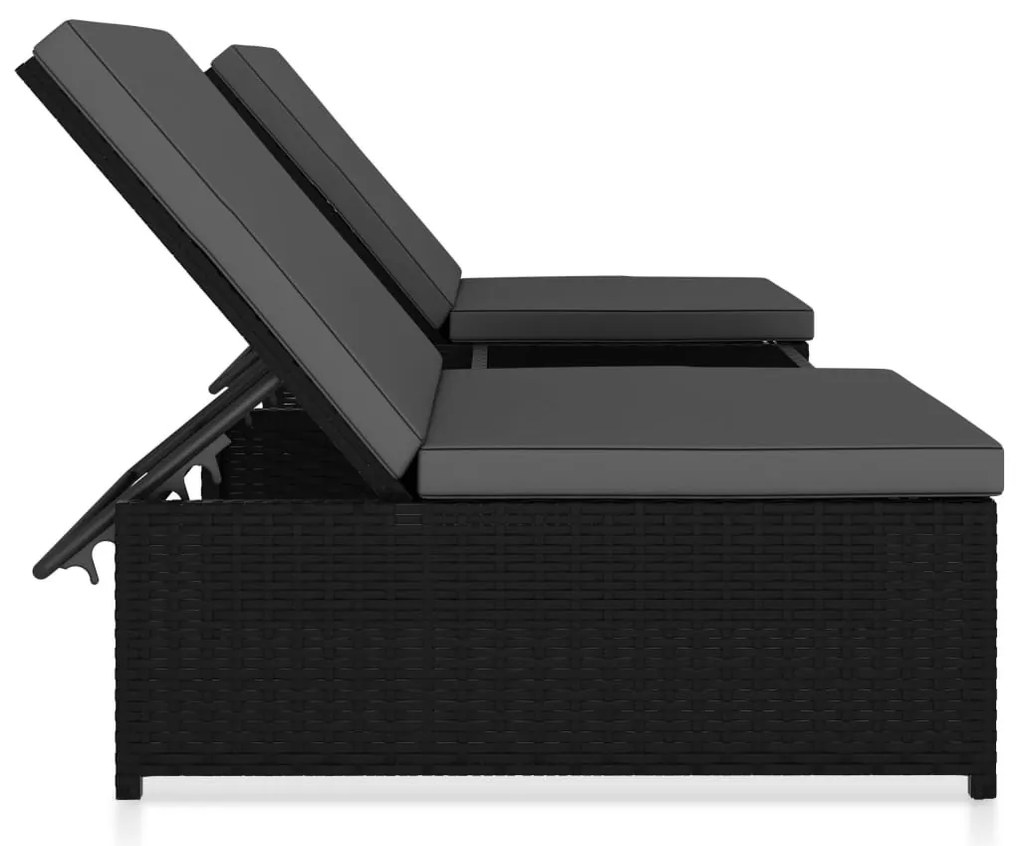 2 db fekete polyrattan napozóágy asztallal