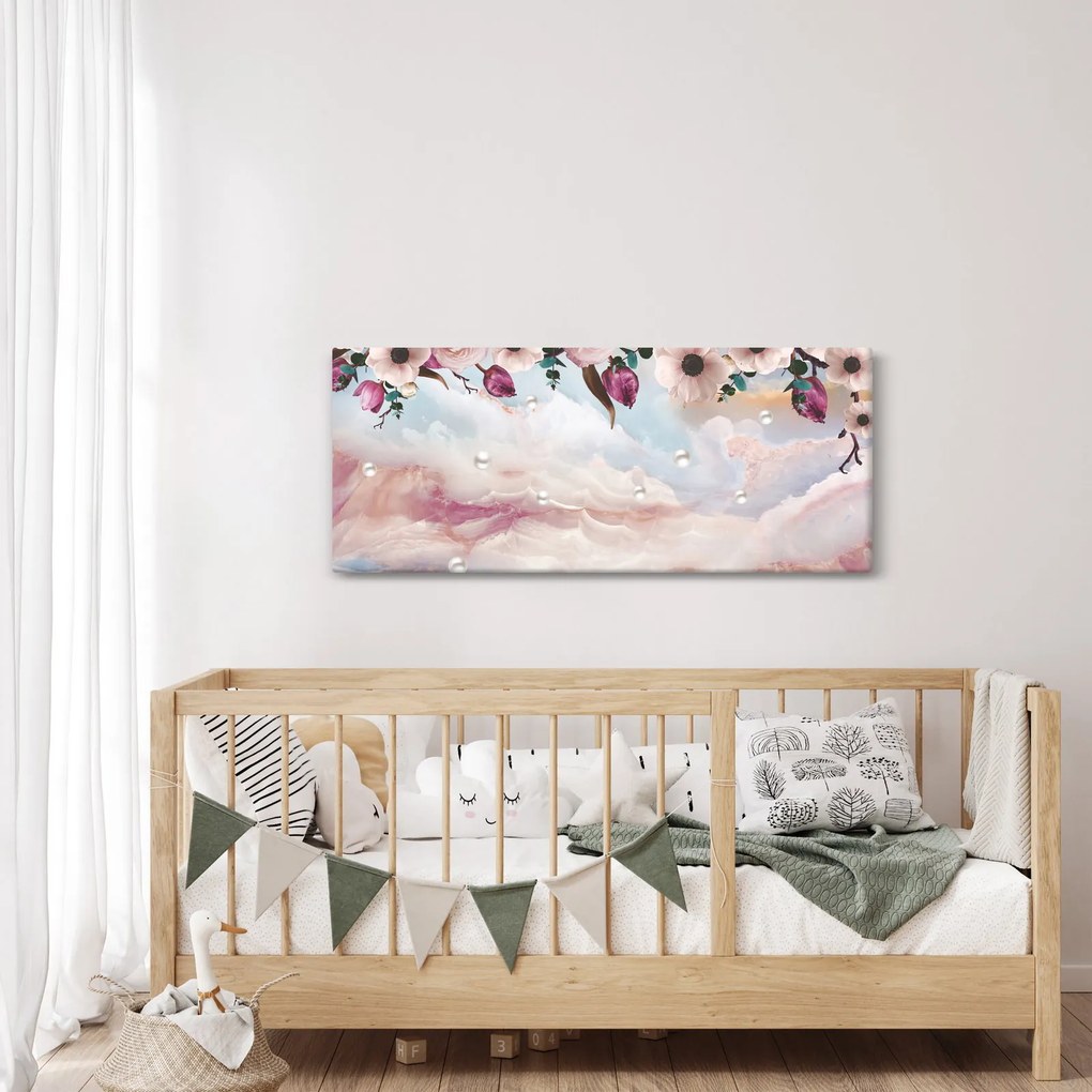 Rózsaszín virágokképe rózsaszín márvánnyal (120x50 cm)