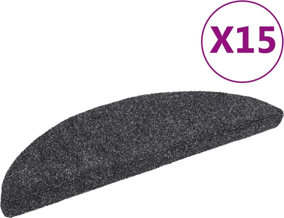 vidaXL 15 db öntapadós lépcsőszőnyeg, 56 x 17 x 3 cm, sötétszürke, félkör alakú