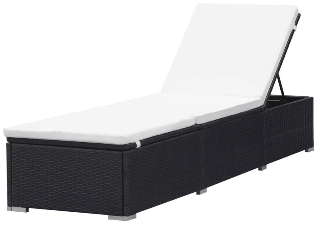 2 db fekete polyrattan napozóágy párnával