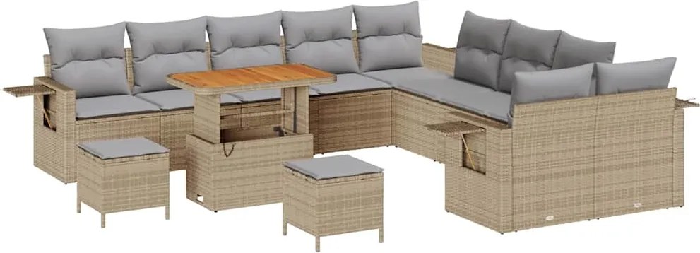 vidaXL Kerti Kanapé Szett 13 pcs Bézs polirattan