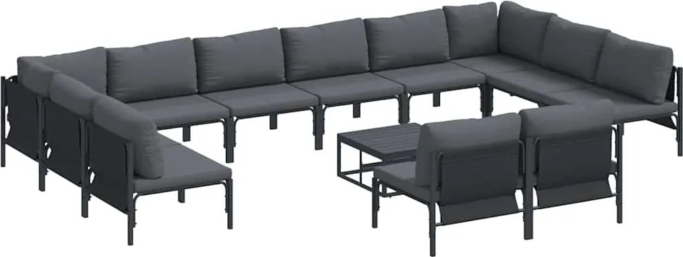 vidaXL Kerti Kanapé Szett párnával 13 pcs Fekete Acél