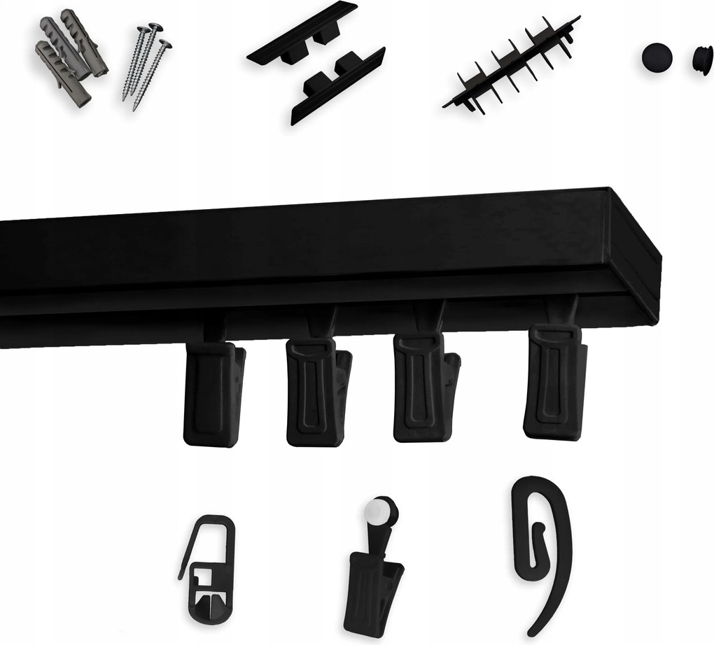 Mennyezeti függönykarnis szimpla Fekete Pvc 130 cm mennyezeti sín béka szett