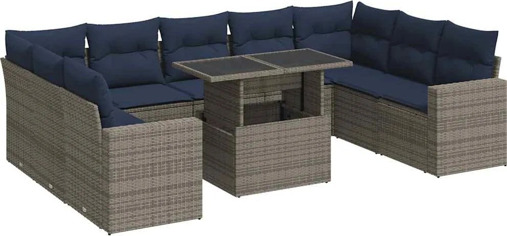 vidaXL 10 részes szürke polyrattan akácfa kerti ülőgarnitúra párnákkal