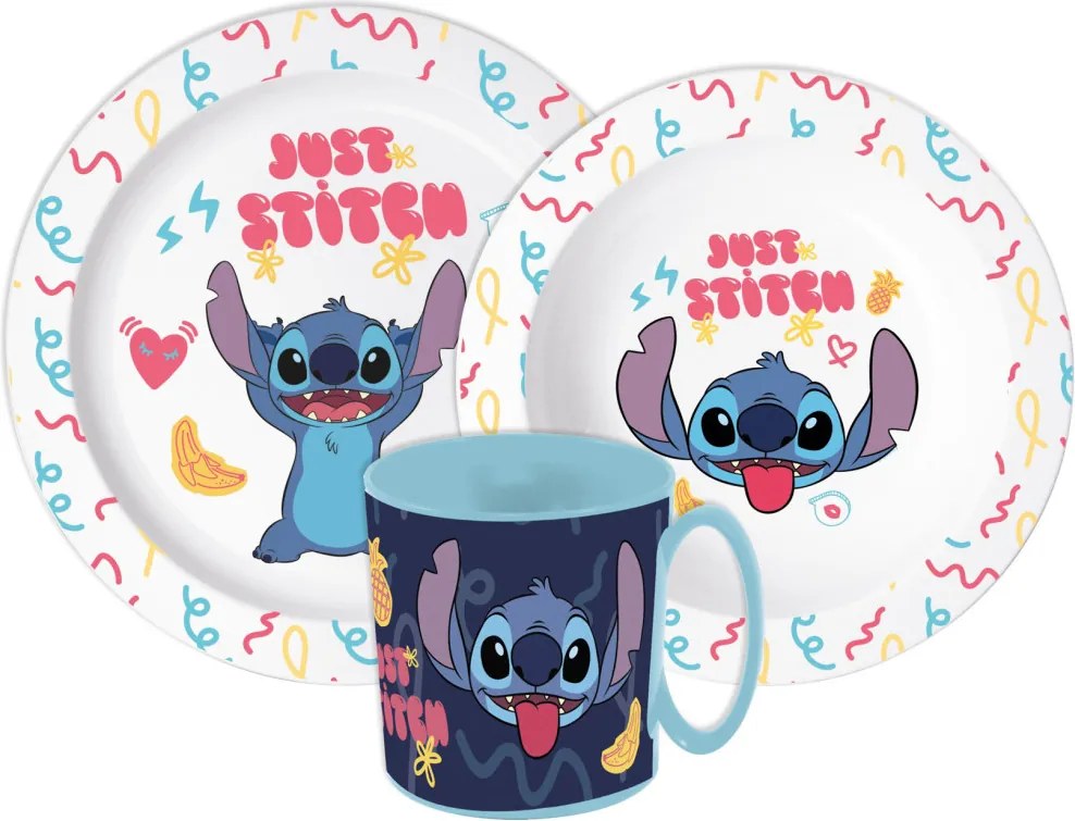 Disney Lilo és Stitch, A csillagkutya Just étkészlet, micro műanyag szett bögrével 390 ml