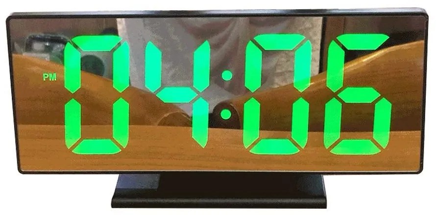 Tükör Kijelzős Digitális Ébresztő Óra Asztali Hőmérő Fekete Keret