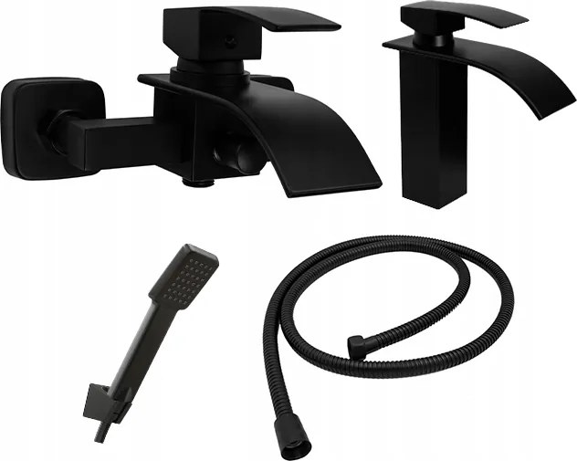 Kádtöltő csaptelep mosdó zuhany csaptelep szett Elva fekete matt szett