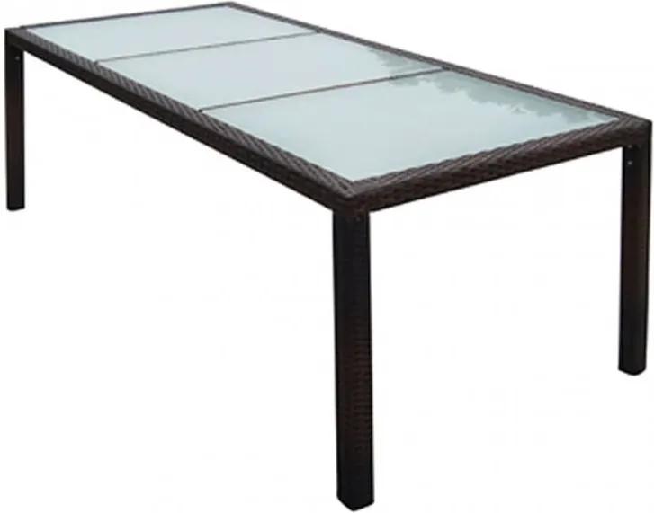 Barna polyrattan és üveg kerti asztal 190 x 90 x 75 cm