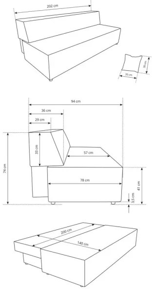 Kihúzható, tárolóval ellátott háromszemélyes TERAMO kanapé, bézs