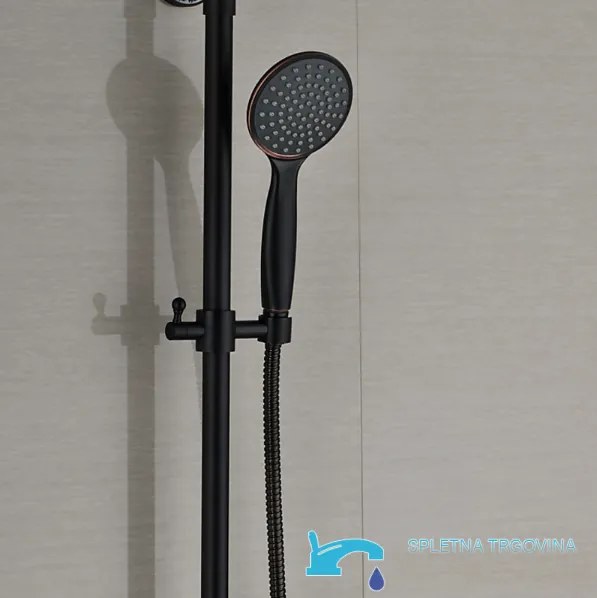 Zuhanyrendszer EYN NTC79887 LED-világítással, többféle vízsugárral, falon kívüli kivitelben, matt fekete felülettel