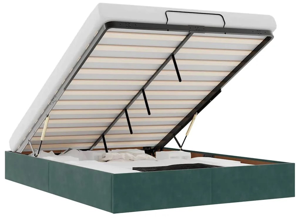 Ottomán ágykeret matrac nélkül Sötétzöld 140x190 cm bársony