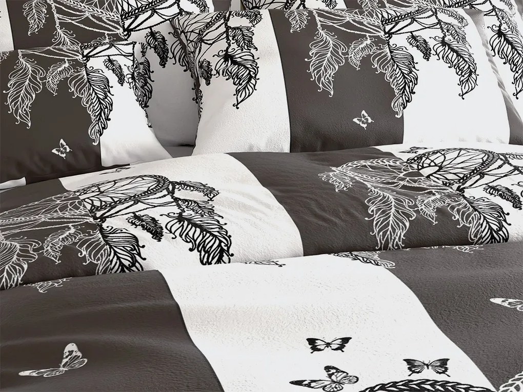 Mikroplüss ágyneműhuzat szett TIRSO szürke-fehér + mikroplüss lepedő SOFT 90x200 cm fehér, egyszemélyes ágyra