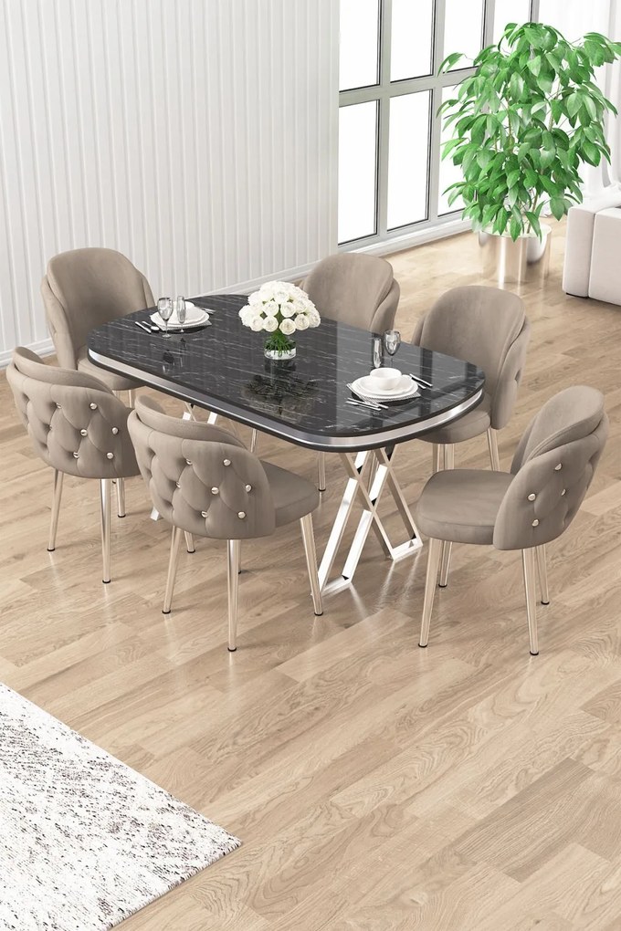 Zae étkezőgarnitúra, fekete márvány-króm, 168 cm – TR240CHR3100