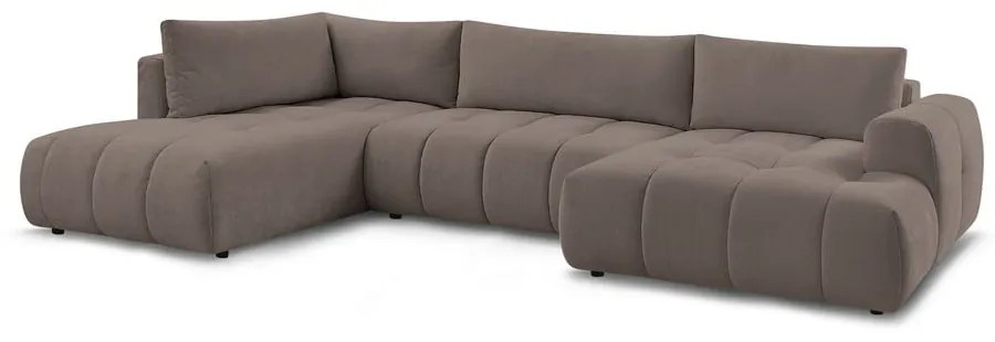 Szürkésbarna kinyitható-tárolóhelyes sarokkanapé (bal oldali-U alakú) Fuji – Bobochic Paris