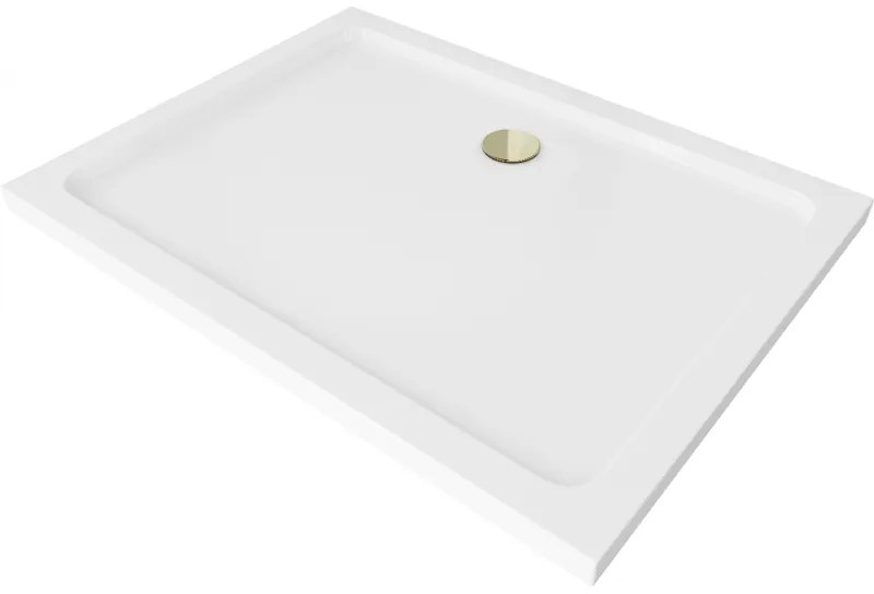 Mexen SLIM - Négyszögletű zuhanytálca 120x80x5cm + arany szifon, fehér, 40108012G