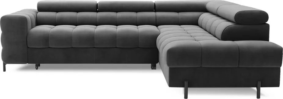 Sötétszürke bársony kinyitható-tárolóhelyes sarokkanapé (jobb oldali-L alakú) Ferucce – ELTAP