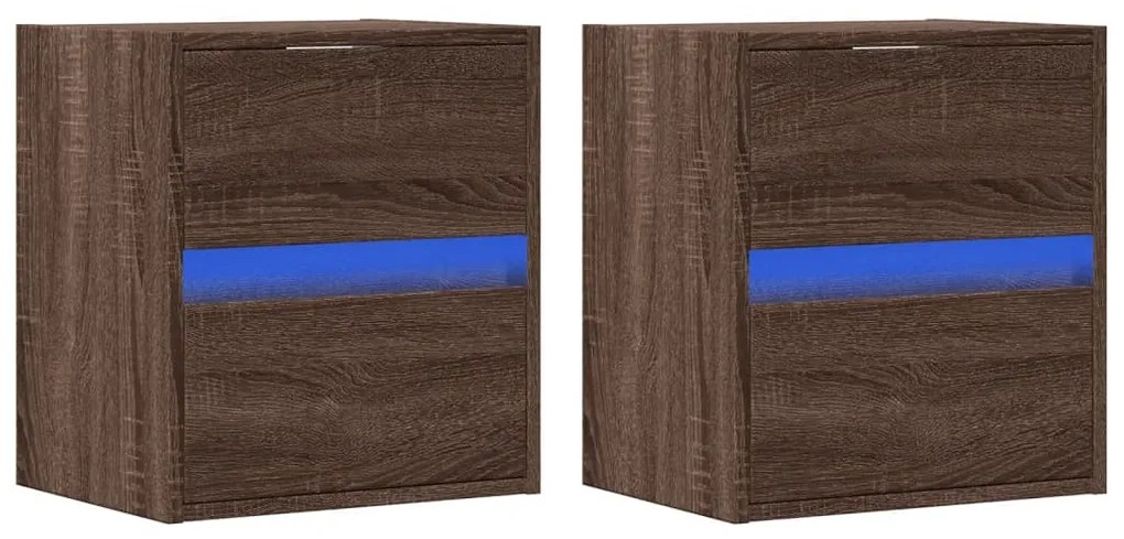 2 db barna tölgyszínű fali TV-szekrény LED-del 41 x 31 x 45 cm