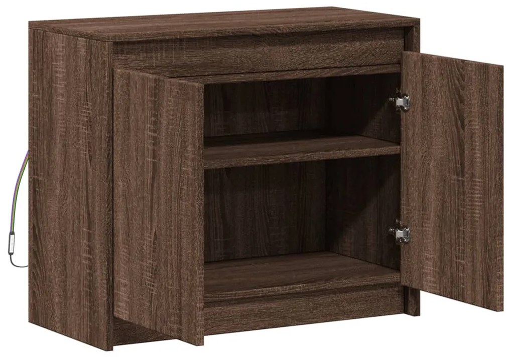 barna tölgy színű szerelt fa tálalószekrény LED-del 72x34x61 cm