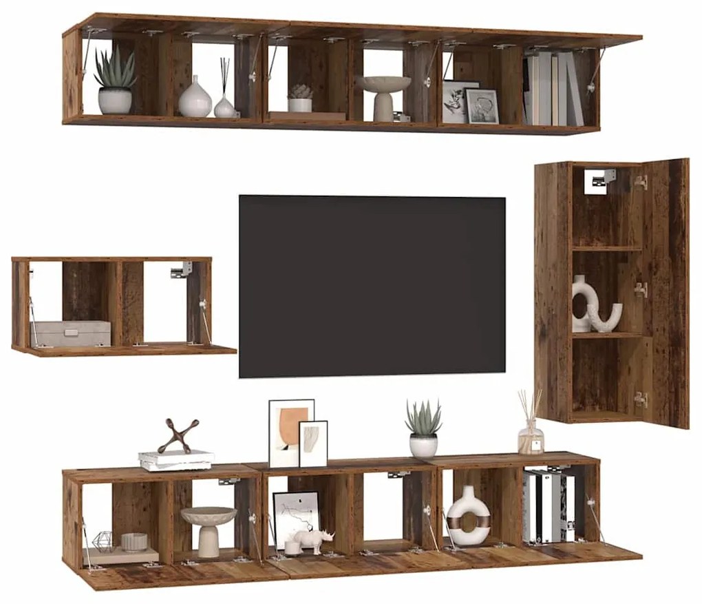 TV szekrény garnitúra 8 pcs Régi fa 30.5 x 30 x 90 cm Faanyag