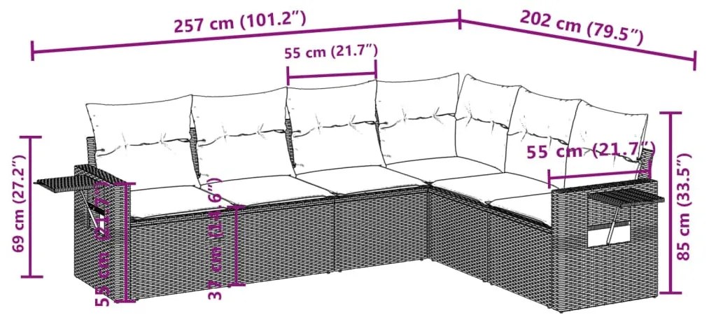 6 részes fekete polyrattan kerti ülőgarnitúra párnákkal