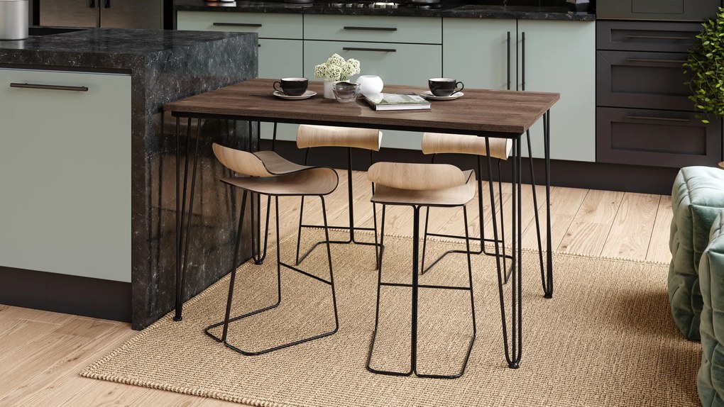 Mazzoni HAIRPIN S-120 Barna Tölgy - LOFT STÍLUSÚ ASZTAL KONYHÁBA/ÉTKEZŐBE/NAPPALIBA