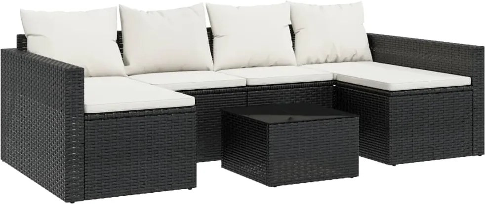 vidaXL 2 részes fekete polyrattan kerti ülőgarnitúra párnákkal