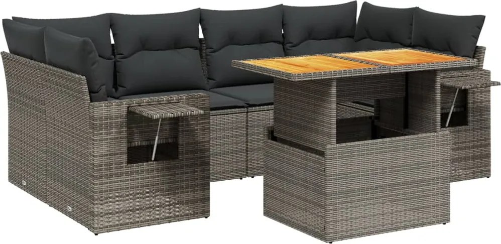 vidaXL 7 részes szürke polyrattan kerti ülőgarnitúra párnákkal