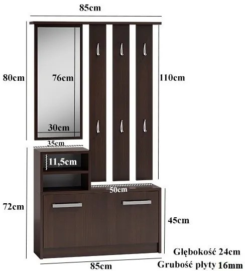 Shannan GAR előszobafal, 85x180x24 cm, tölgy