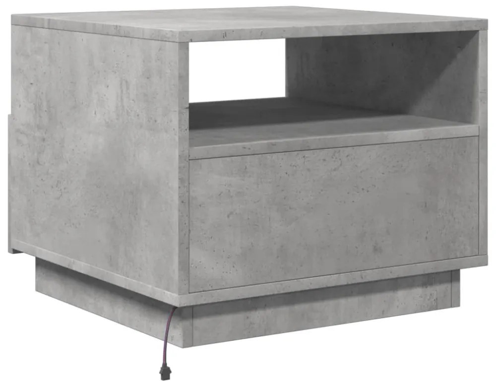 betonszürke dohányzóasztal LED-lámpákkal 50x49x40 cm